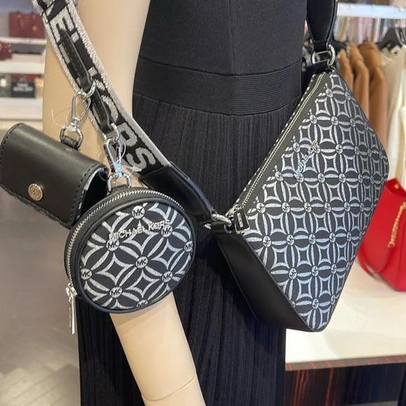 MICHAEL KORS Jet Set Travel Small Logo Jacquard Crossbody With Tech Attach NWT - Picture 9 of 16